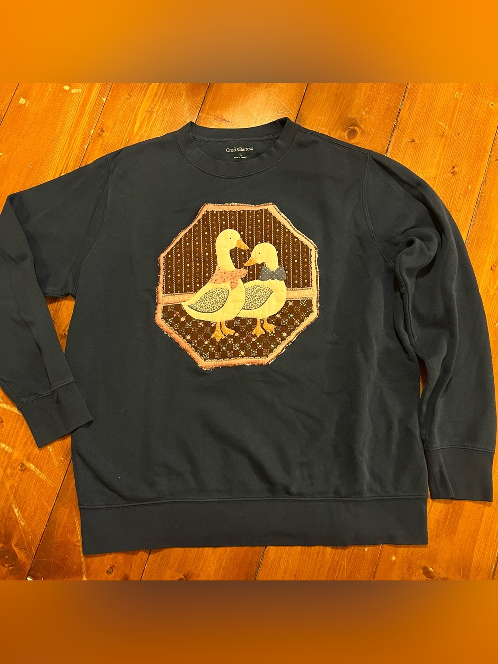 Upcycled Handmade Vintage Goose Appliqué Navy Crewneck Sweatshirt Size Large